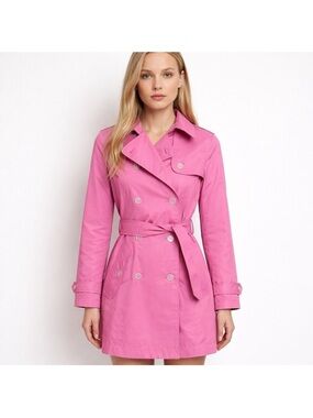Classic Ralph Lauren Pink Double-Breasted Trench Coat with Polka-Dot Lining
